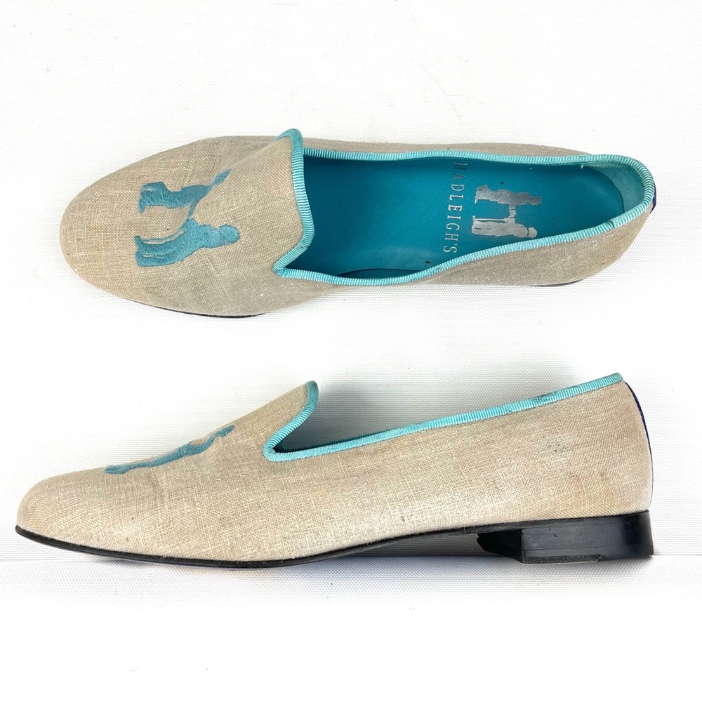 Hadleigh's Linen Blue Trim Logo Loafers *STAINED* 36.5 US 6.5